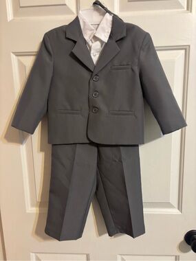 Classic Boys' Grey Formal Matching Set with White Shirt